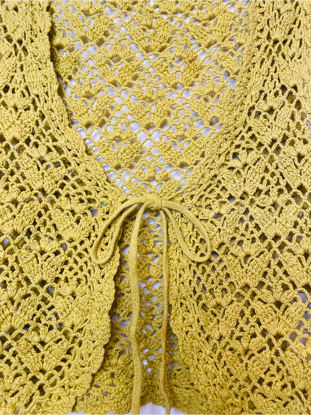 Vintage Michel Klein Paris Y2K Crochet Tie-Front Top - Yellow Size S-M - Picture 4 of 10
